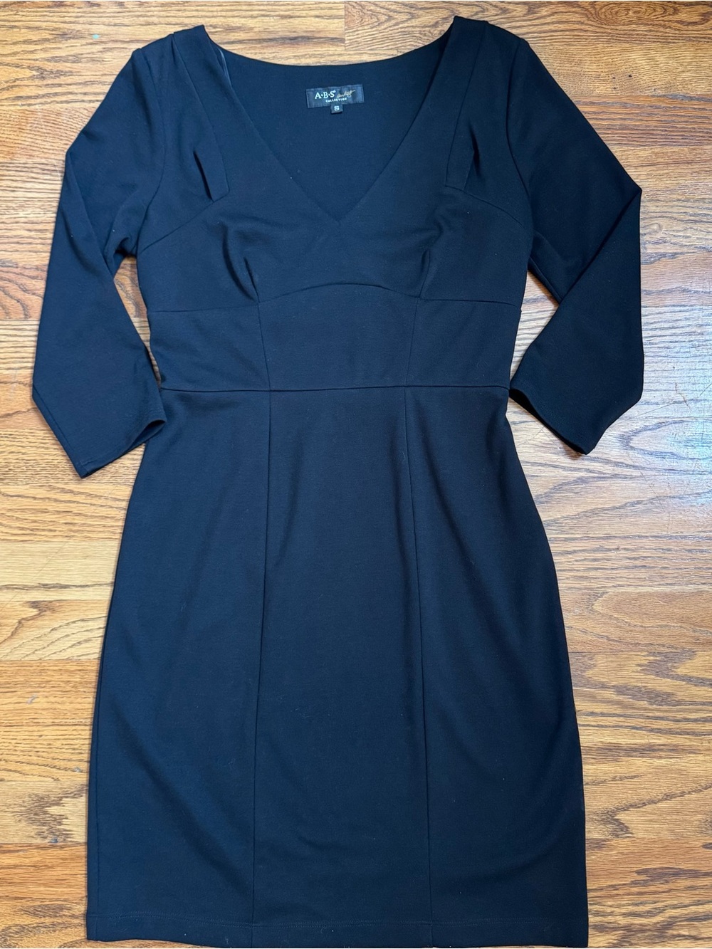 ABS Allen Schwartz Black V-Neck Long Sleeve Sheath Dress